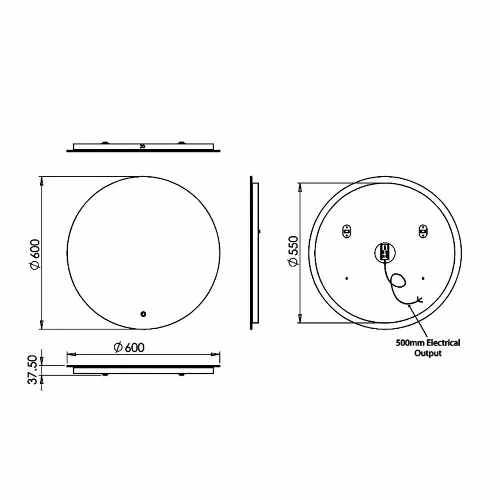 HiB Theme 60 Round LED Bathroom Mirror 600mm Diameter 3 HiB Theme 60 Round LED Bathroom Mirror 600mm Diameter