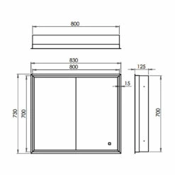 HiB Vanquish 80 Double Door Recessed LED Bathroom Cabinet 730mm H X 830mm W
