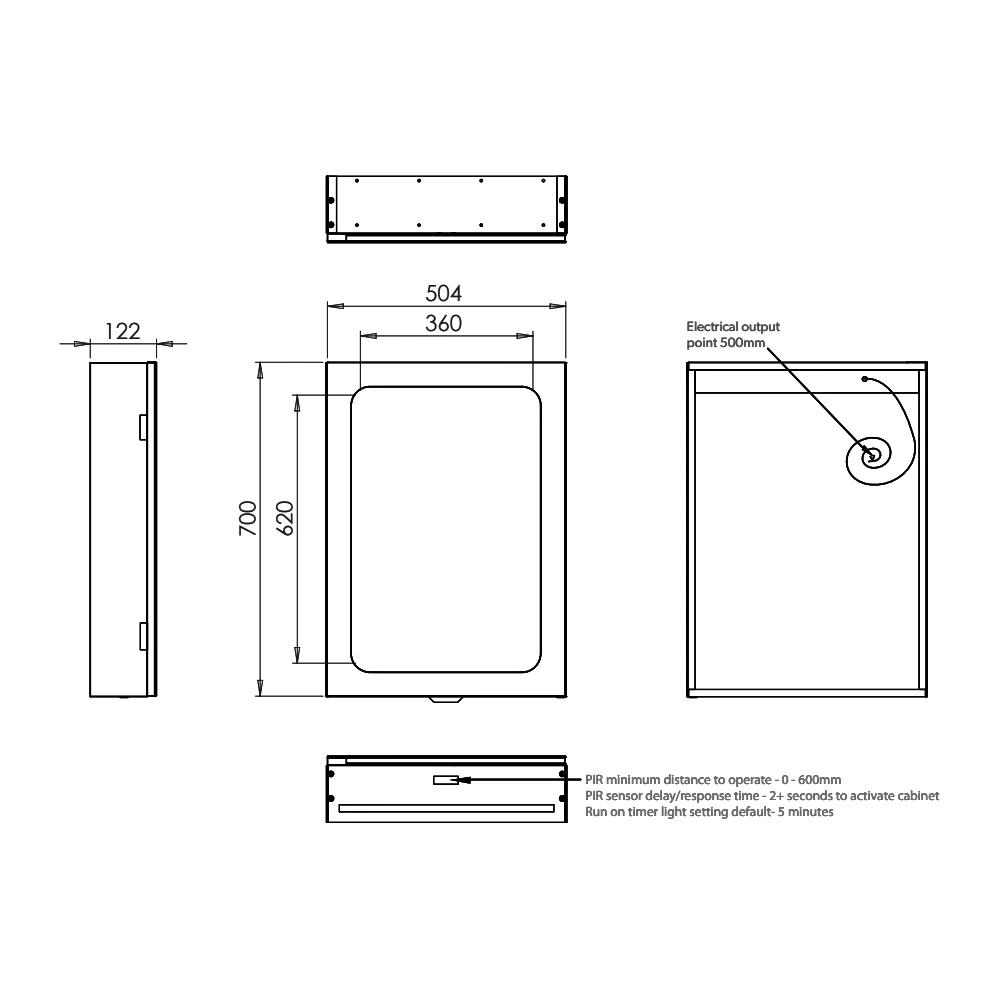 HiB Vapor 50 Aluminium LED Single Door Bathroom Cabinet 700mm H X 500mm W X 122mm D 5 HiB Vapor 50 Aluminium LED Single Door Bathroom Cabinet 700mm H X 500mm W X 122mm D - Image 3