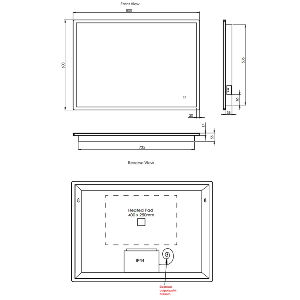HiB Vega 80 Landscape Demistable LED Bathroom Mirror With Charging Socket 600mm H X 800mm W 5 HiB Vega 80 Landscape Demistable LED Bathroom Mirror With Charging Socket 600mm H X 800mm W - Image 3