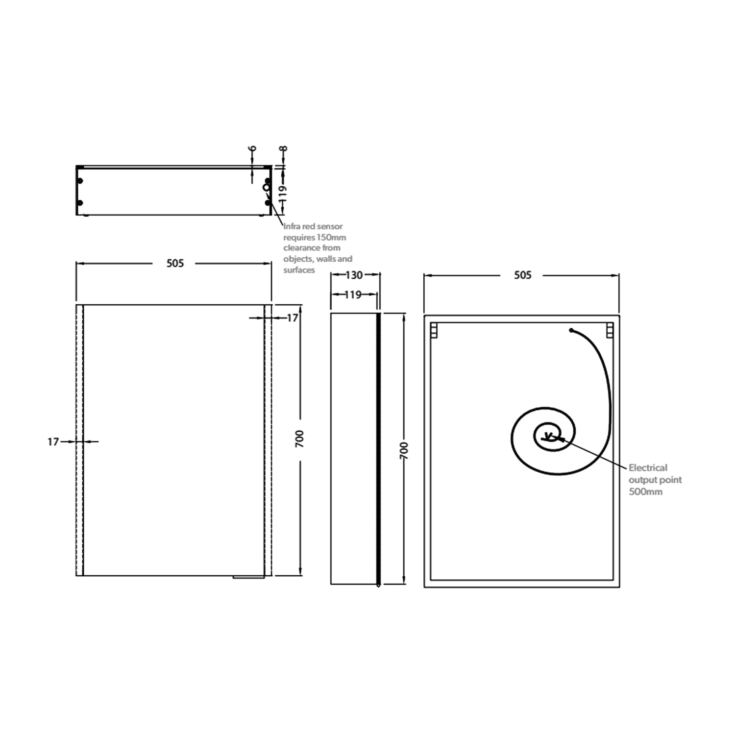 HiB Xenon 50 Aluminium Single Door With Vertical LED Bathroom Cabinet 700mm H X 505mm W X 130mm D 4 HiB Xenon 50 Aluminium Single Door With Vertical LED Bathroom Cabinet 700mm H X 505mm W X 130mm D - Image 2