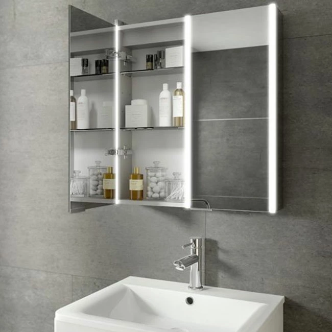 HiB Xenon 60 Aluminium Double Door Bathroom Cabinet With Vertical LED 700mm H X 605mm W X 130mm D 6 HiB Xenon 60 Aluminium Double Door Bathroom Cabinet With Vertical LED 700mm H X 605mm W X 130mm D - Image 4