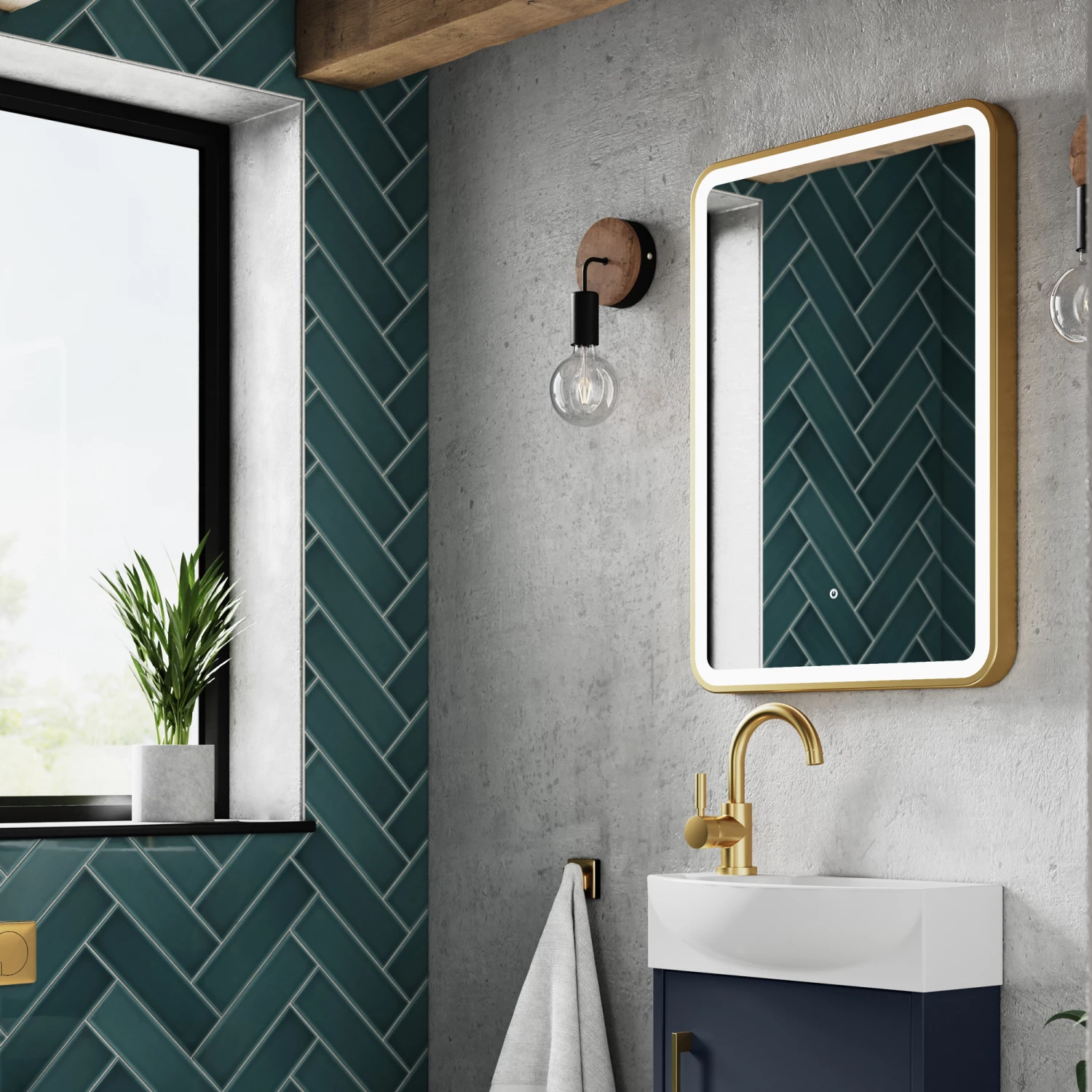 Hudson Reed Brushed Brass Framed Bathroom Mirror With Touch Sensor 700mm H X 500mm W 4 Hudson Reed Brushed Brass Framed Bathroom Mirror With Touch Sensor 700mm H X 500mm W - Image 2