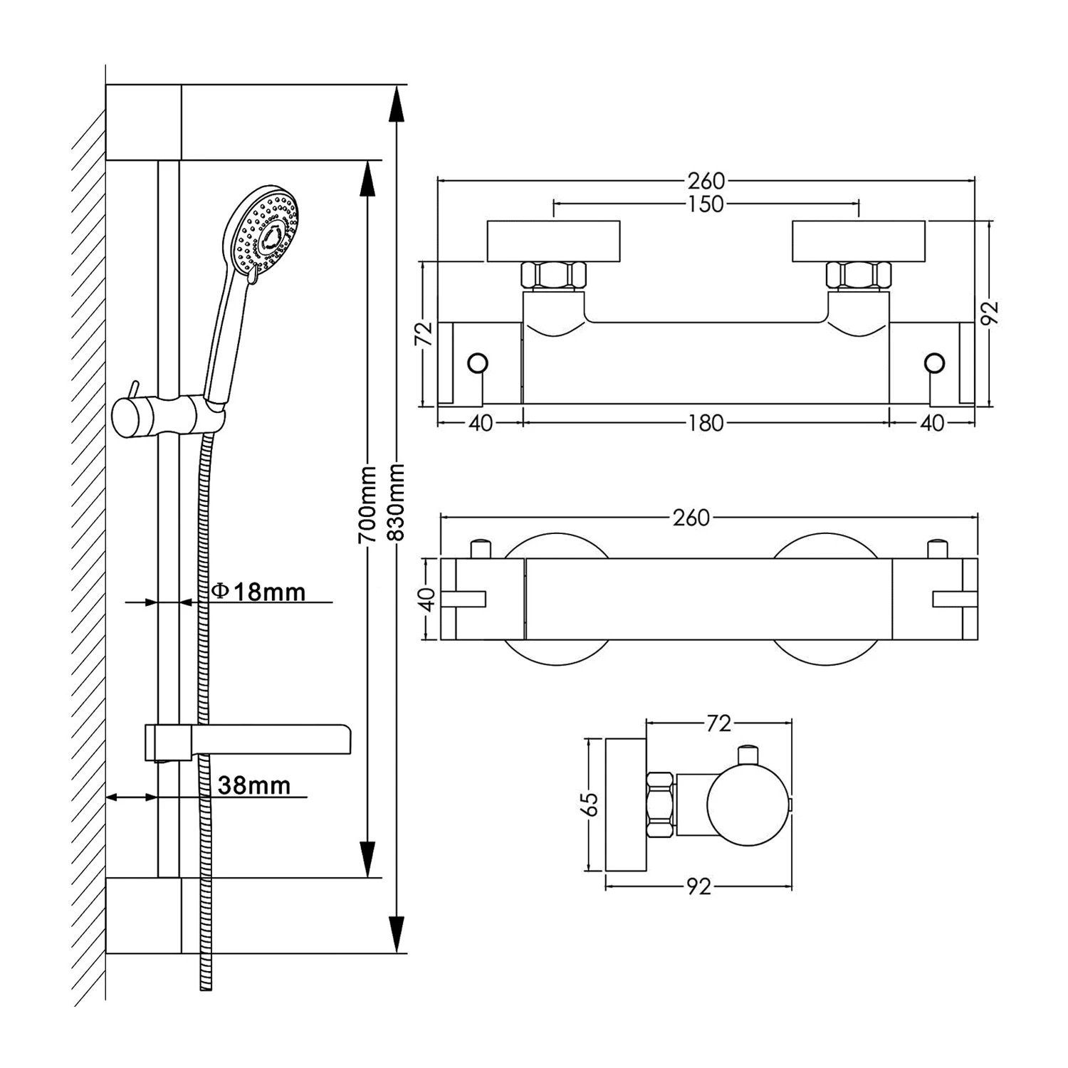 Hudson Reed Binsey Thermostatic Bar Shower Valve With Slimline Slider Rail Kit - Chrome 4 Hudson Reed Binsey Thermostatic Bar Shower Valve With Slimline Slider Rail Kit - Chrome - Image 2