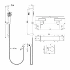 Hudson Reed Binsey Thermostatic Bar Shower Valve With Water Saving Slider Rail Kit - Chrome