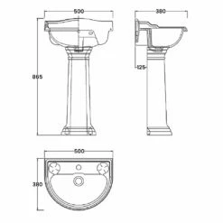 Hudson Reed Chancery Basin With Full Pedestal 500mm Wide - 1 Tap Hole