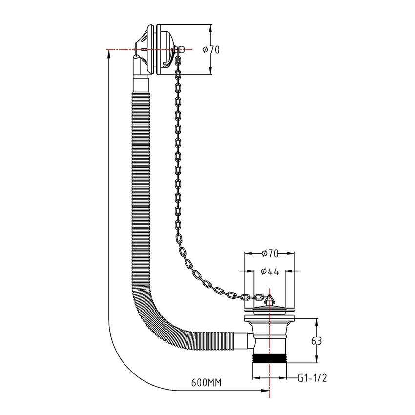 Hudson Reed Classic Concealed Bath Waste And Overflow Brass Plug And Chain - Chrome 4 Hudson Reed Classic Concealed Bath Waste And Overflow Brass Plug And Chain - Chrome - Image 2