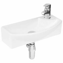 Hudson Reed Juno Compact LH Floor Standing Vanity Unit And Basin 440mm Wide - White Ash -HEATANDPLUMB Sales hudson reed cloakroom vessel basin nbv160 3