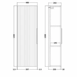 Hudson Reed Fluted Wall Hung Tall Storage Unit 400mm Wide - Satin White -HEATANDPLUMB Sales hudson reed fluted bathroom furniture flu162