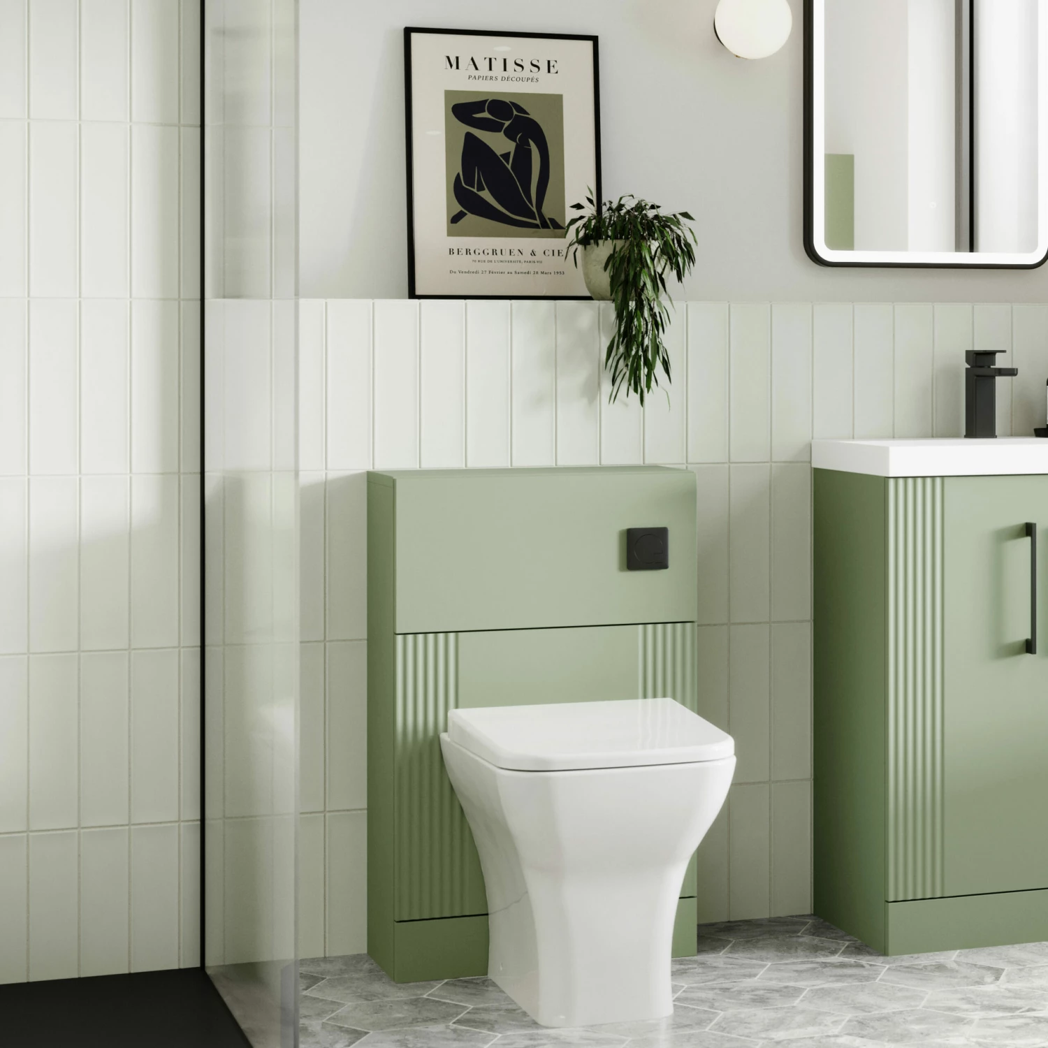 Hudson Reed Fluted WC Unit 500mm Wide - Satin Green 4 Hudson Reed Fluted WC Unit 500mm Wide - Satin Green - Image 2