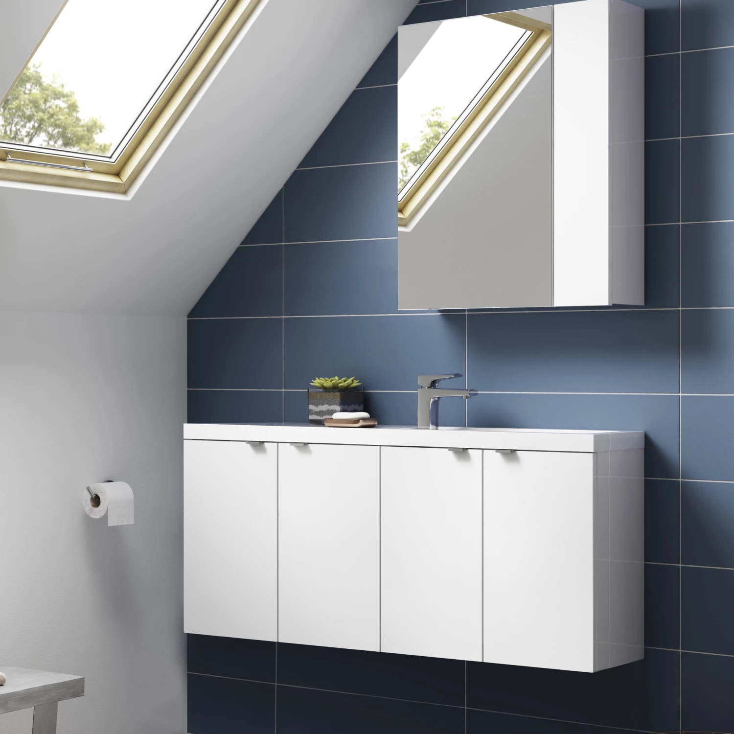 Hudson Reed Fusion Mirrored Bathroom Cabinet (75/25) 600mm Wide - Gloss White 3 Hudson Reed Fusion Mirrored Bathroom Cabinet (75/25) 600mm Wide - Gloss White