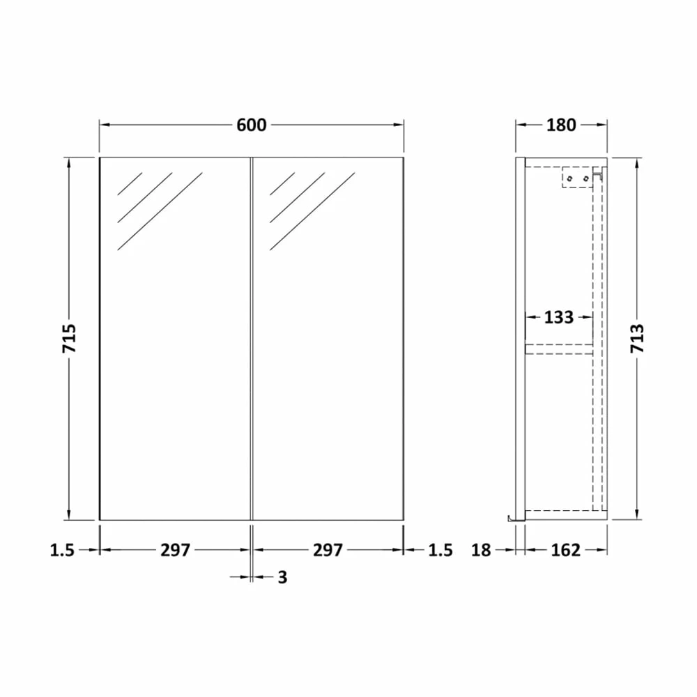 Hudson Reed Fusion Mirrored Bathroom Cabinet (50/50) 600mm Wide - Natural Oak 3 Hudson Reed Fusion Mirrored Bathroom Cabinet (50/50) 600mm Wide - Natural Oak