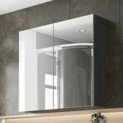 Hudson Reed Fusion Mirrored Bathroom Cabinet (50/50) 600mm Wide - Anthracite Woodgrain