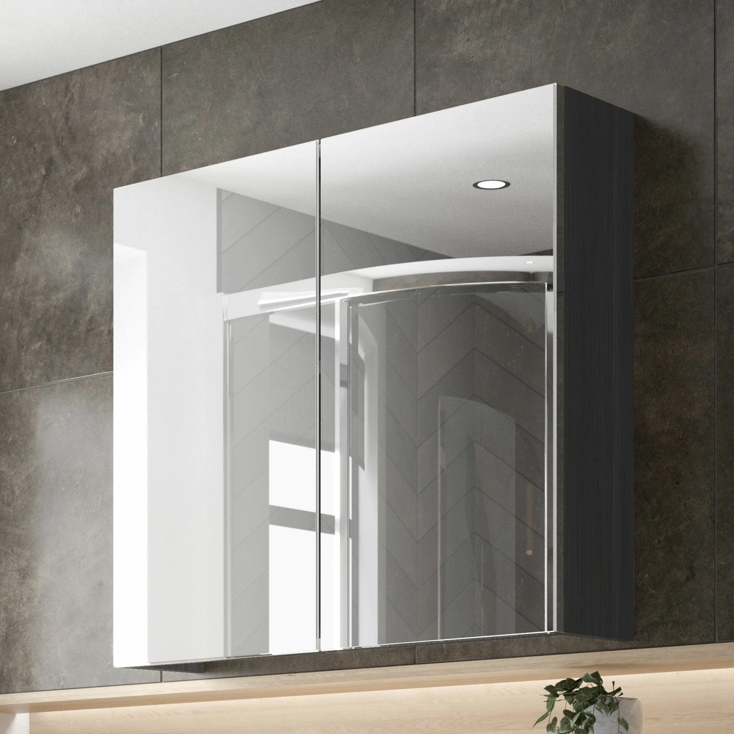 Hudson Reed Fusion Mirrored Bathroom Cabinet (50/50) 600mm Wide - Anthracite Woodgrain 3 Hudson Reed Fusion Mirrored Bathroom Cabinet (50/50) 600mm Wide - Anthracite Woodgrain