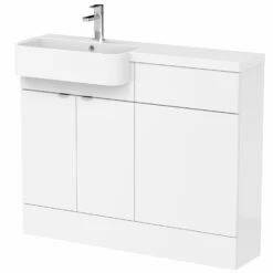 Hudson Reed Fusion LH Combination Unit With Round Semi Recessed Basin 1100mm Wide - Gloss White