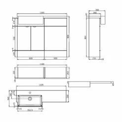 Hudson Reed Fusion LH Combination Unit With Square Semi Recessed Basin 1100mm Wide - Gloss White