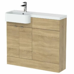 Hudson Reed Fusion LH Combination Unit With Round Semi Recessed Basin 1000mm Wide - Natural Oak