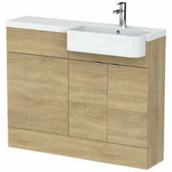 Hudson Reed Fusion RH Combination Unit With Round Semi Recessed Basin 1100mm Wide - Natural Oak
