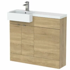 Hudson Reed Fusion LH Combination Unit With Square Semi Recessed Basin 1000mm Wide - Natural Oak