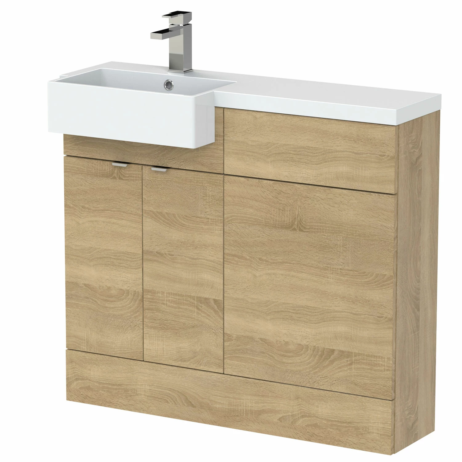 Hudson Reed Fusion LH Combination Unit With Square Semi Recessed Basin 1000mm Wide - Natural Oak 3 Hudson Reed Fusion LH Combination Unit With Square Semi Recessed Basin 1000mm Wide - Natural Oak
