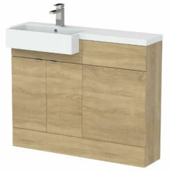 Hudson Reed Fusion LH Combination Unit With Square Semi Recessed Basin 1100mm Wide - Natural Oak