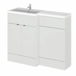 Hudson Reed Fusion LH Combination Unit With L Shape Basin - 1100mm Wide - Gloss Grey Mist -HEATANDPLUMB Sales hudson reed fusion bathroom furniture cbi402 1