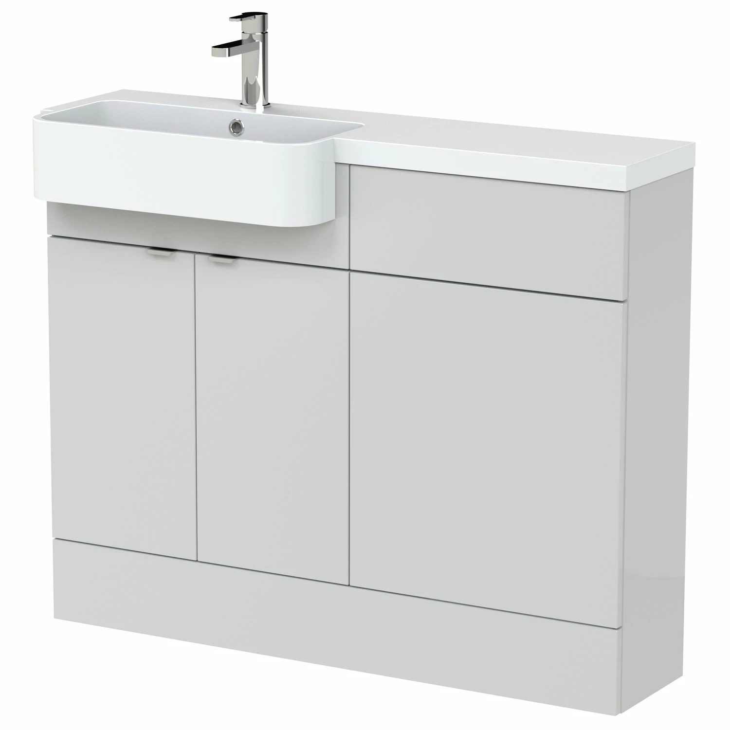 Hudson Reed Fusion LH Combination Unit With Round Semi Recessed Basin 1100mm Wide - Gloss Grey Mist 4 Hudson Reed Fusion LH Combination Unit With Round Semi Recessed Basin 1100mm Wide - Gloss Grey Mist - Image 2