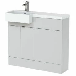 Hudson Reed Fusion LH Combination Unit With Square Semi Recessed Basin 1000mm Wide - Gloss Grey Mist