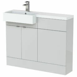 Hudson Reed Fusion LH Combination Unit With Square Semi Recessed Basin 1100mm Wide - Gloss Grey Mist