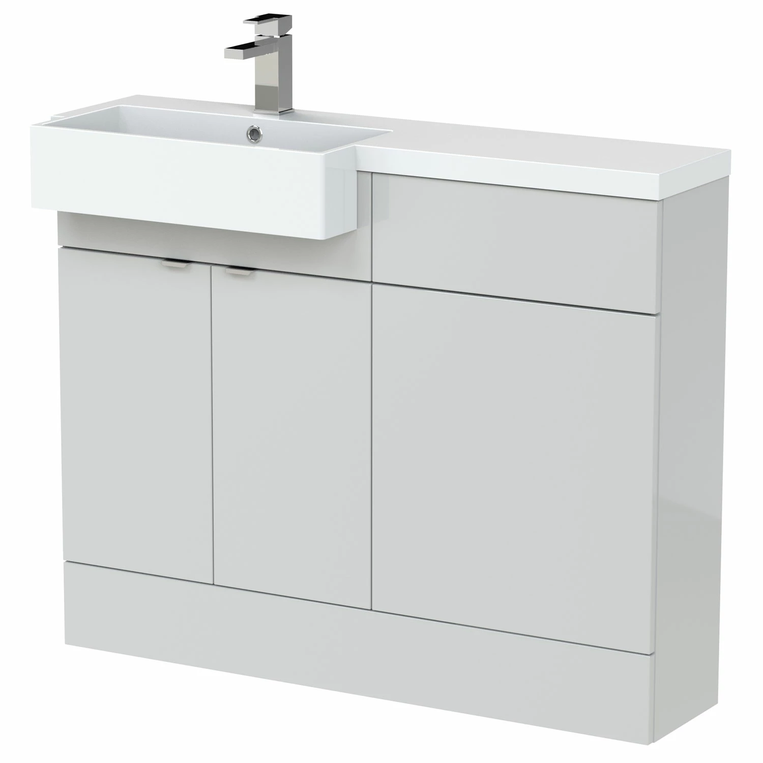 Hudson Reed Fusion LH Combination Unit With Square Semi Recessed Basin 1100mm Wide - Gloss Grey Mist 3 Hudson Reed Fusion LH Combination Unit With Square Semi Recessed Basin 1100mm Wide - Gloss Grey Mist