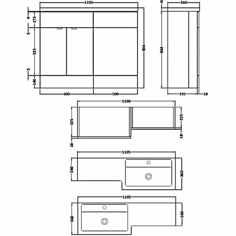 Hudson Reed Fusion LH Combination Unit With L Shape Basin - 1100mm Wide - Gloss Grey 3 Hudson Reed Fusion LH Combination Unit With L Shape Basin - 1100mm Wide - Gloss Grey