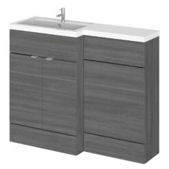 Hudson Reed Fusion LH Combination Unit With L Shape Basin - 1100mm Wide - Anthracite Woodgrain -HEATANDPLUMB Sales hudson reed fusion bathroom furniture cbi502
