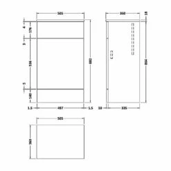 Hudson Reed Fusion WC Unit With Coloured Worktop 500mm Wide - Charcoal Black Woodgrain