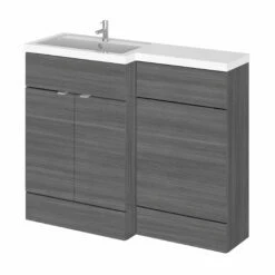 Hudson Reed Fusion LH Combination Unit With 600mm WC Unit - 1200mm Wide - Anthracite Woodgrain