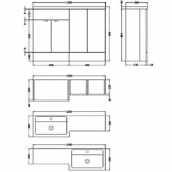 Hudson Reed Fusion RH Combination Unit With 300mm Base Unit - 1200mm Wide - Natural Oak