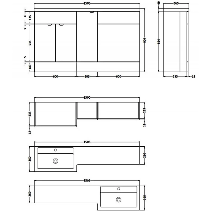 Hudson Reed Fusion LH Combination Unit With 600mm WC Unit - 1500mm Wide - Natural Oak 7 Hudson Reed Fusion LH Combination Unit With 600mm WC Unit - 1500mm Wide - Natural Oak - Image 5