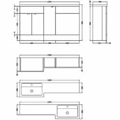Hudson Reed Fusion RH Combination Unit With 600mm WC Unit - 1500mm Wide - Gloss Grey Mist -HEATANDPLUMB Sales hudson reed fusion bathroom furniture cbi514