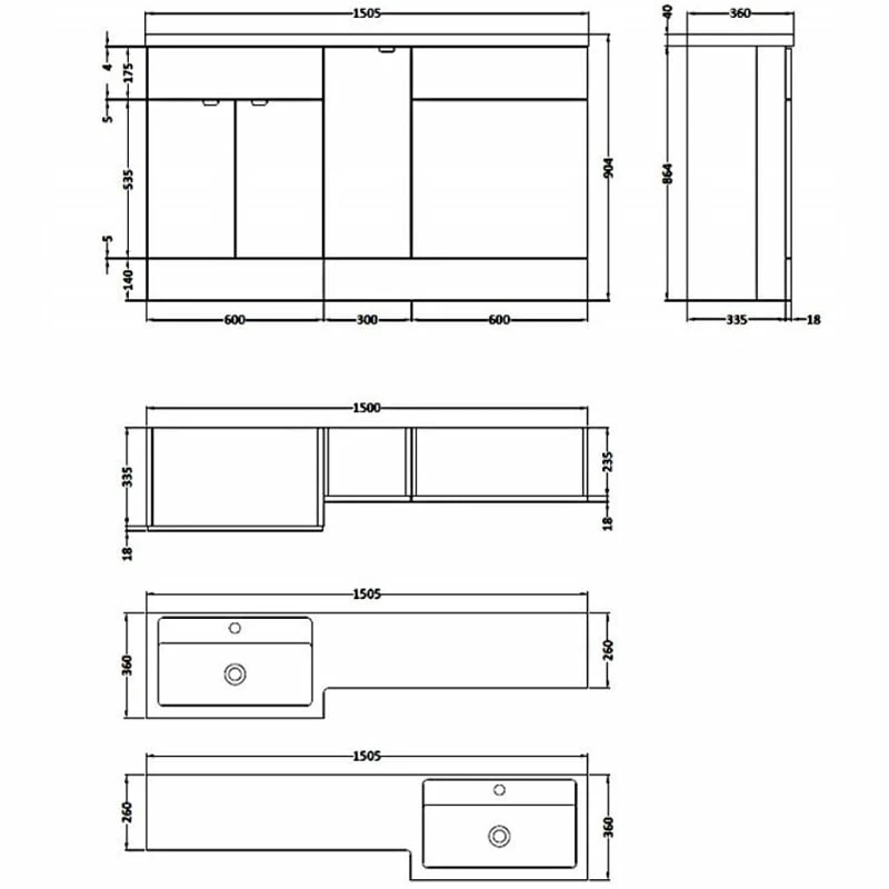 Hudson Reed Fusion RH Combination Unit With 600mm WC Unit - 1500mm Wide - Natural Oak 4 Hudson Reed Fusion RH Combination Unit With 600mm WC Unit - 1500mm Wide - Natural Oak - Image 2