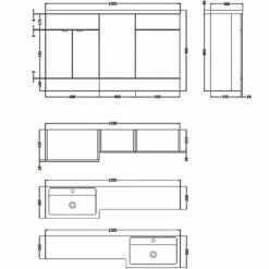 Hudson Reed Fusion LH Combination Unit With 500mm WC Unit - 1500mm Wide - Gloss Grey Mist -HEATANDPLUMB Sales hudson reed fusion bathroom furniture cbi515 1