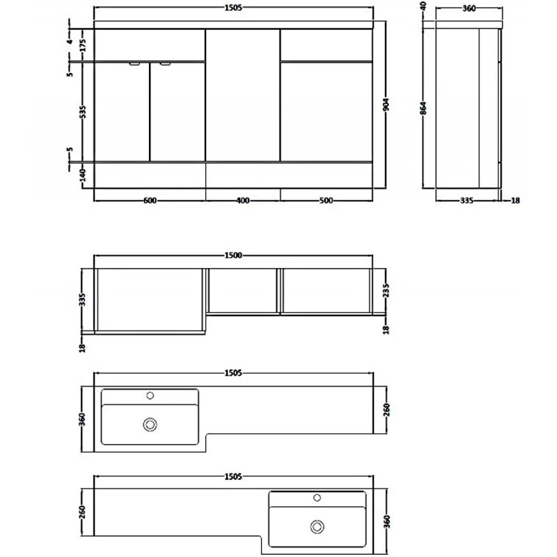 Hudson Reed Fusion LH Combination Unit With 500mm WC Unit - 1500mm Wide - Natural Oak 8 Hudson Reed Fusion LH Combination Unit With 500mm WC Unit - 1500mm Wide - Natural Oak - Image 6