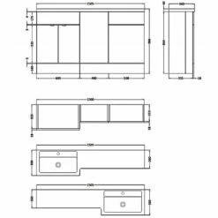 Hudson Reed Fusion RH Combination Unit With 500mm WC Unit - 1500mm Wide - Gloss Grey Mist -HEATANDPLUMB Sales hudson reed fusion bathroom furniture cbi516 1