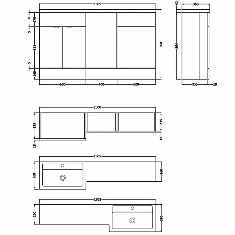 Hudson Reed Fusion RH Combination Unit With 500mm WC Unit - 1500mm Wide - Gloss White 5 Hudson Reed Fusion RH Combination Unit With 500mm WC Unit - 1500mm Wide - Gloss White - Image 3