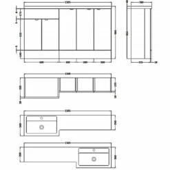 Hudson Reed Fusion LH Combination Unit With 300mm Base Unit X 3 - 1500mm Wide - Gloss Grey -HEATANDPLUMB Sales hudson reed fusion bathroom furniture cbi517