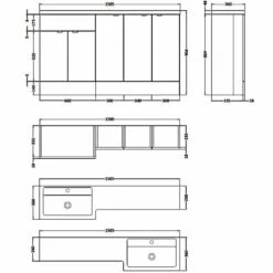 Hudson Reed Fusion RH Combination Unit With 300mm Base Unit X 3 - 1500mm Wide - Anthracite Woodgrain -HEATANDPLUMB Sales hudson reed fusion bathroom furniture cbi518 1