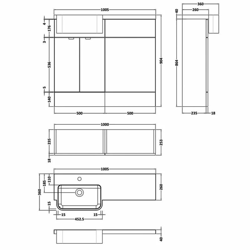 Hudson Reed Fusion LH Combination Unit With Round Semi Recessed Basin 1000mm Wide - Anthracite Woodgrain 5 Hudson Reed Fusion LH Combination Unit With Round Semi Recessed Basin 1000mm Wide - Anthracite Woodgrain - Image 3