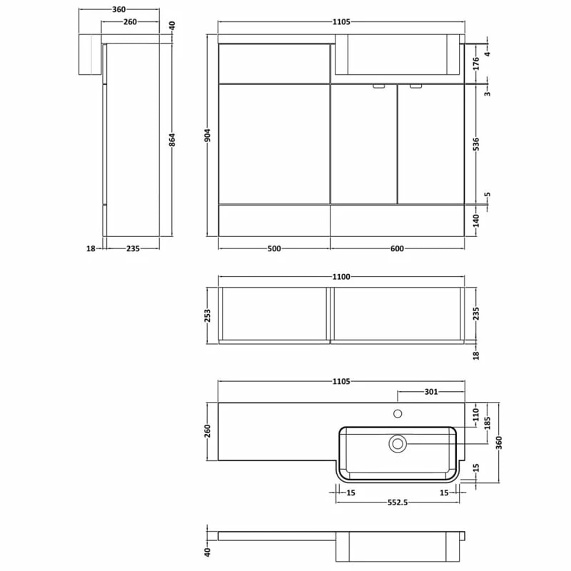 Hudson Reed Fusion RH Combination Unit With Round Semi Recessed Basin 1100mm Wide - Gloss White 4 Hudson Reed Fusion RH Combination Unit With Round Semi Recessed Basin 1100mm Wide - Gloss White - Image 2