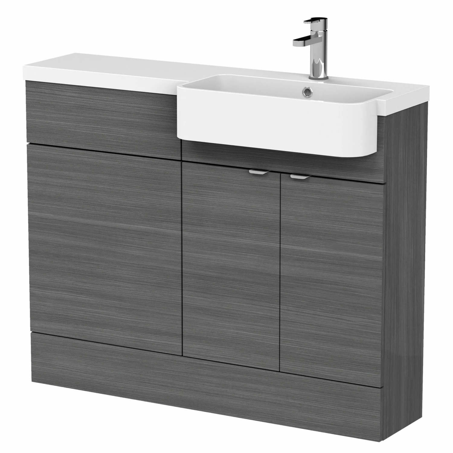 Hudson Reed Fusion RH Combination Unit With Round Semi Recessed Basin 1100mm Wide - Anthracite Woodgrain 4 Hudson Reed Fusion RH Combination Unit With Round Semi Recessed Basin 1100mm Wide - Anthracite Woodgrain - Image 2