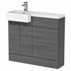 Hudson Reed Fusion LH Combination Unit With Square Semi Recessed Basin 1000mm Wide - Anthracite Woodgrain -HEATANDPLUMB Sales hudson reed fusion bathroom furniture cbi548 1