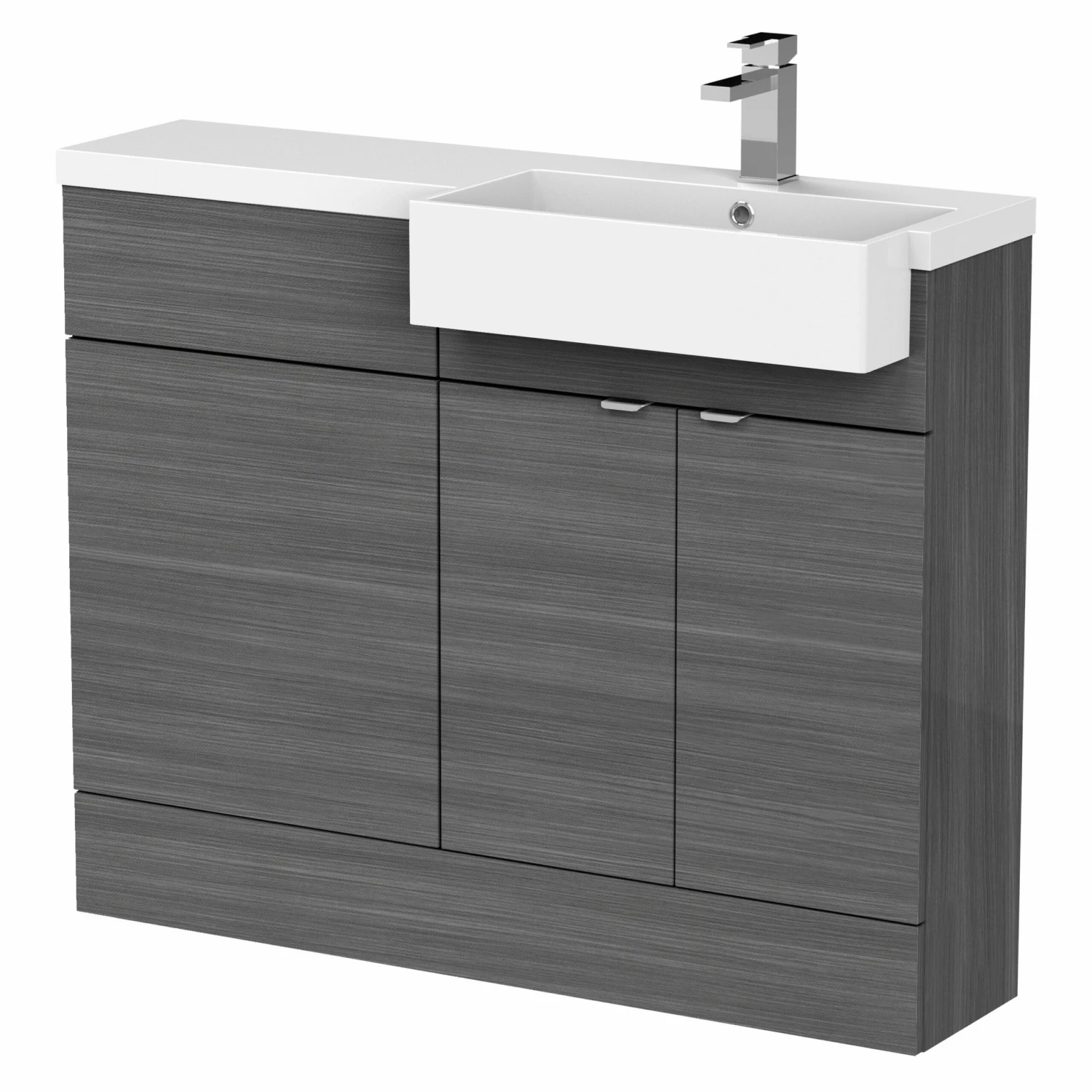 Hudson Reed Fusion RH Combination Unit With Square Semi Recessed Basin 1100mm Wide - Anthracite Woodgrain 4 Hudson Reed Fusion RH Combination Unit With Square Semi Recessed Basin 1100mm Wide - Anthracite Woodgrain - Image 2
