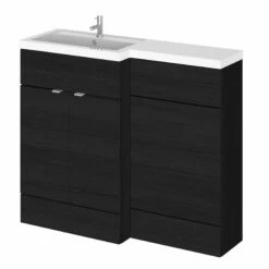 Hudson Reed Fusion LH Combination Unit With L Shape Basin - 1100mm Wide - Charcoal Black Woodgrain